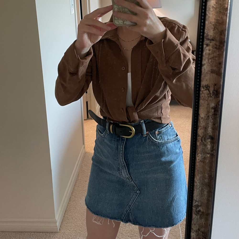 Zara Premium Denim Collection Raw Hem Jean Skirt